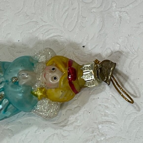 VTG Christmas Angel Hand Blown Glass Glitter Holiday Tree Ornament 1.75"x3.25" - Picture 11 of 11